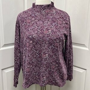Land’s End Relaxed Fit Purple Paisley Mock Turtle Neck Shirt XL